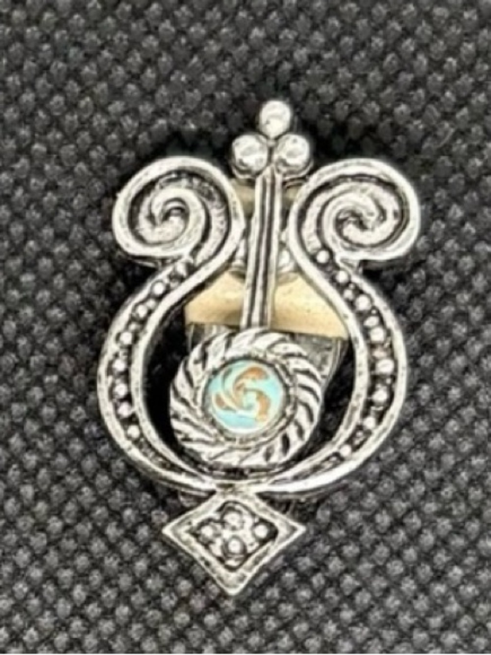 Aztec Style Silver Tone Turquoise Inlay Brooch & Clip-On Earring Set - Picture 6 of 9